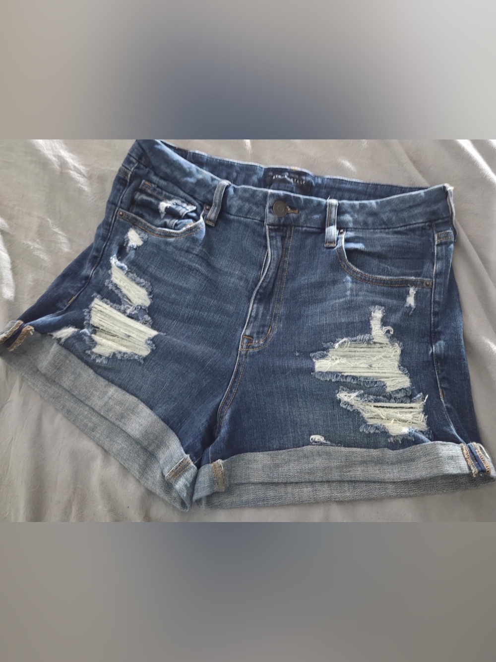 Aeropostale Blue Distressed Rolled-Hem Denim Shorts